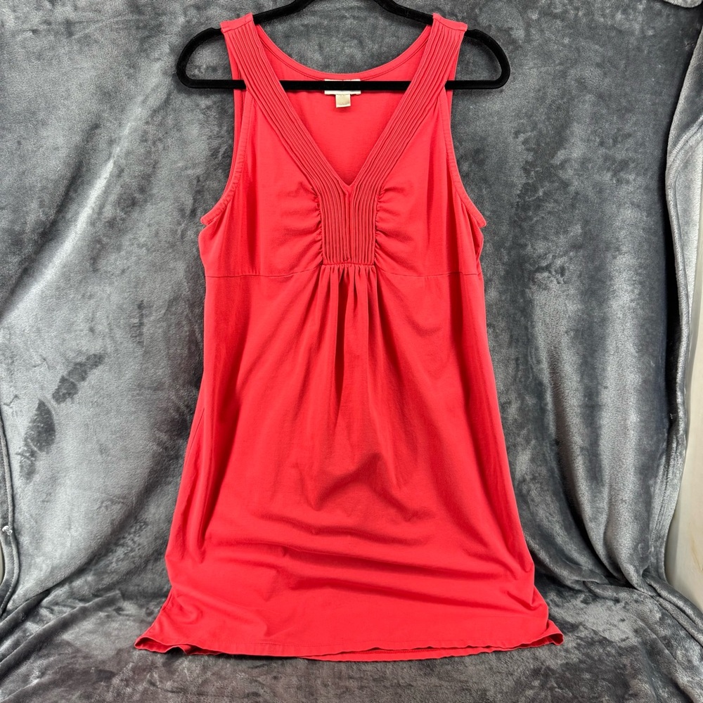 Loft Coral Sleeveless V Neck Ruched Midi Sun Dress Size Large